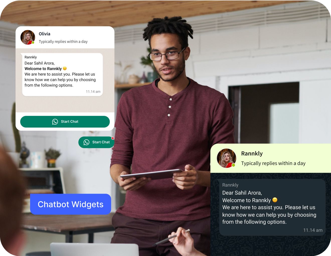 AI chatbot widget for customer service interaction